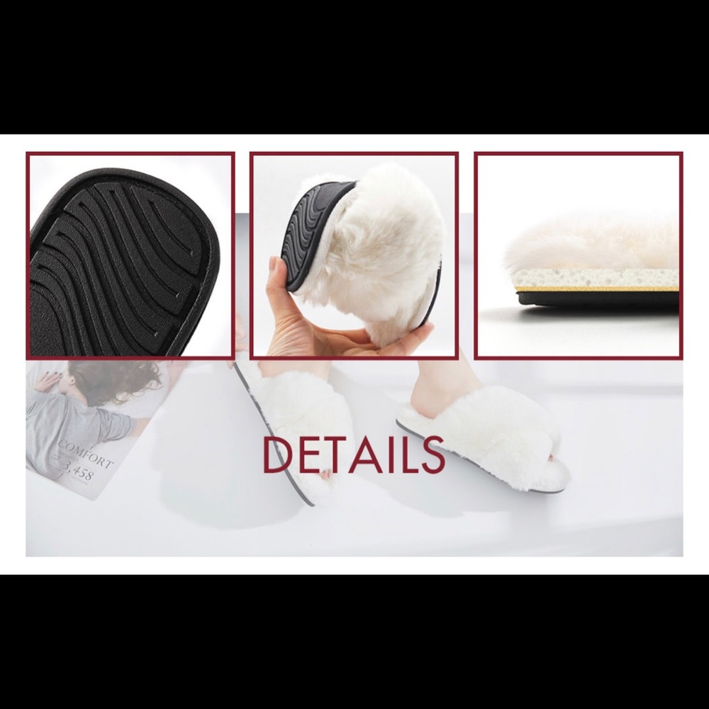 New Soft Furry Criss Cross Slippers S - Picture 4 of 10